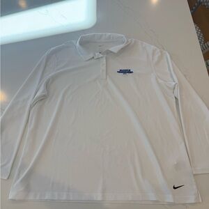 Nike White Long Sleeve Polo with Black and Blue Accents